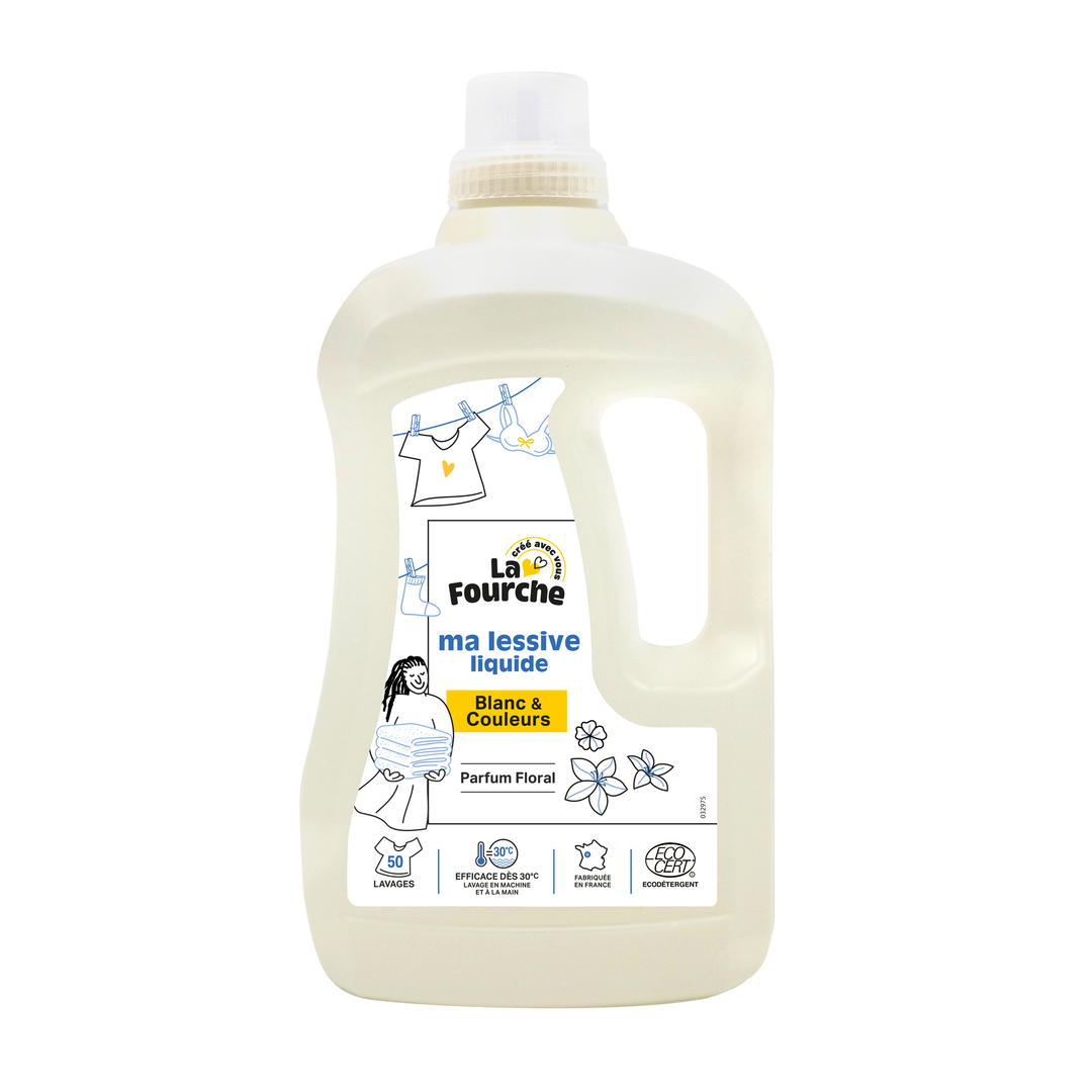 Lessive Liquide Blanc et Couleurs Certifiée Ecodétergent