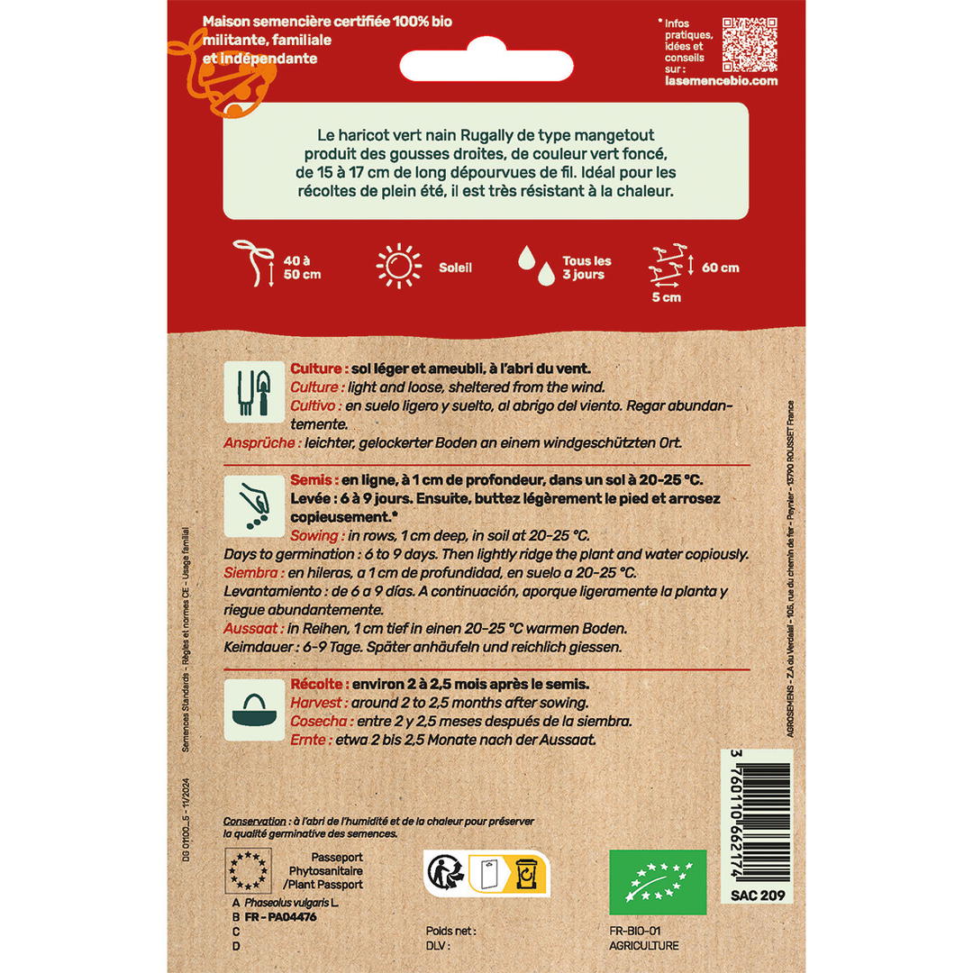 Graines Bio de Haricot Vert Nain Rugally