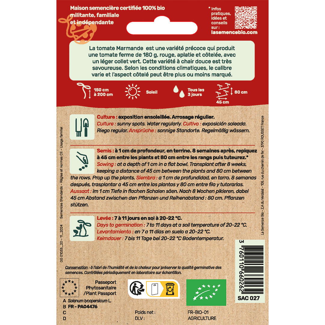 Graines Bio de Tomate Marmande Vf
