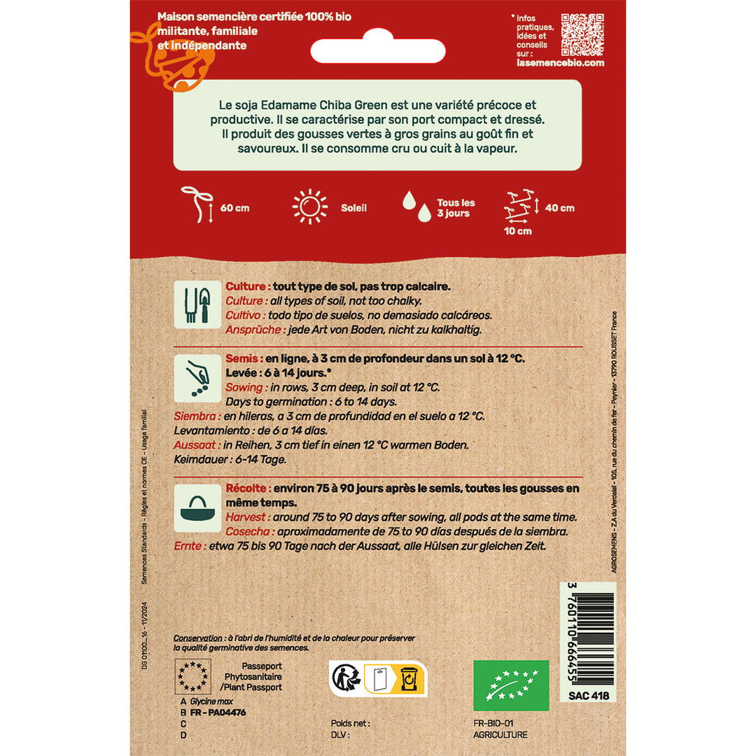 Graines Bio Soja Edamame Chiba Green