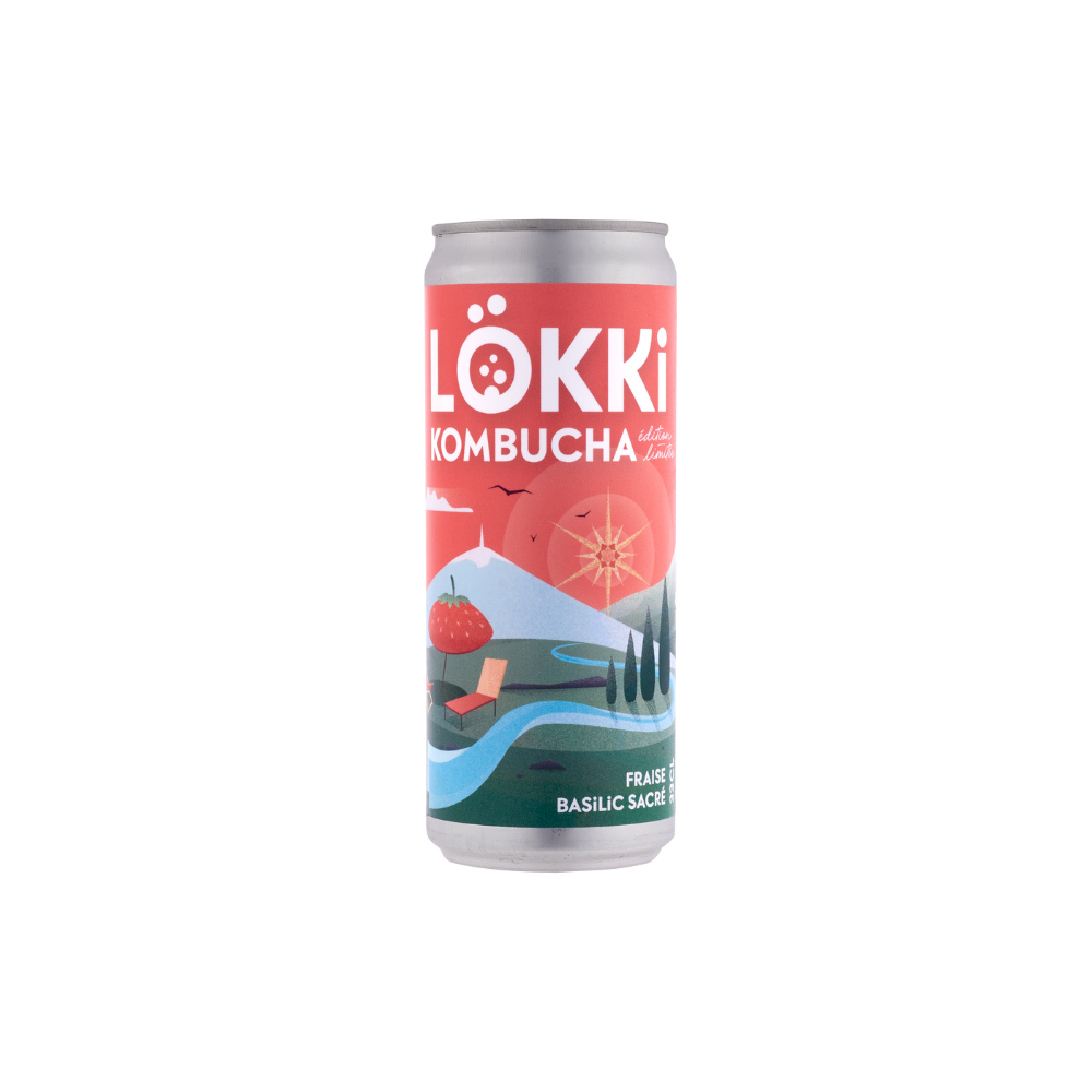 Canette kombucha fraise basilic bio et équitable
