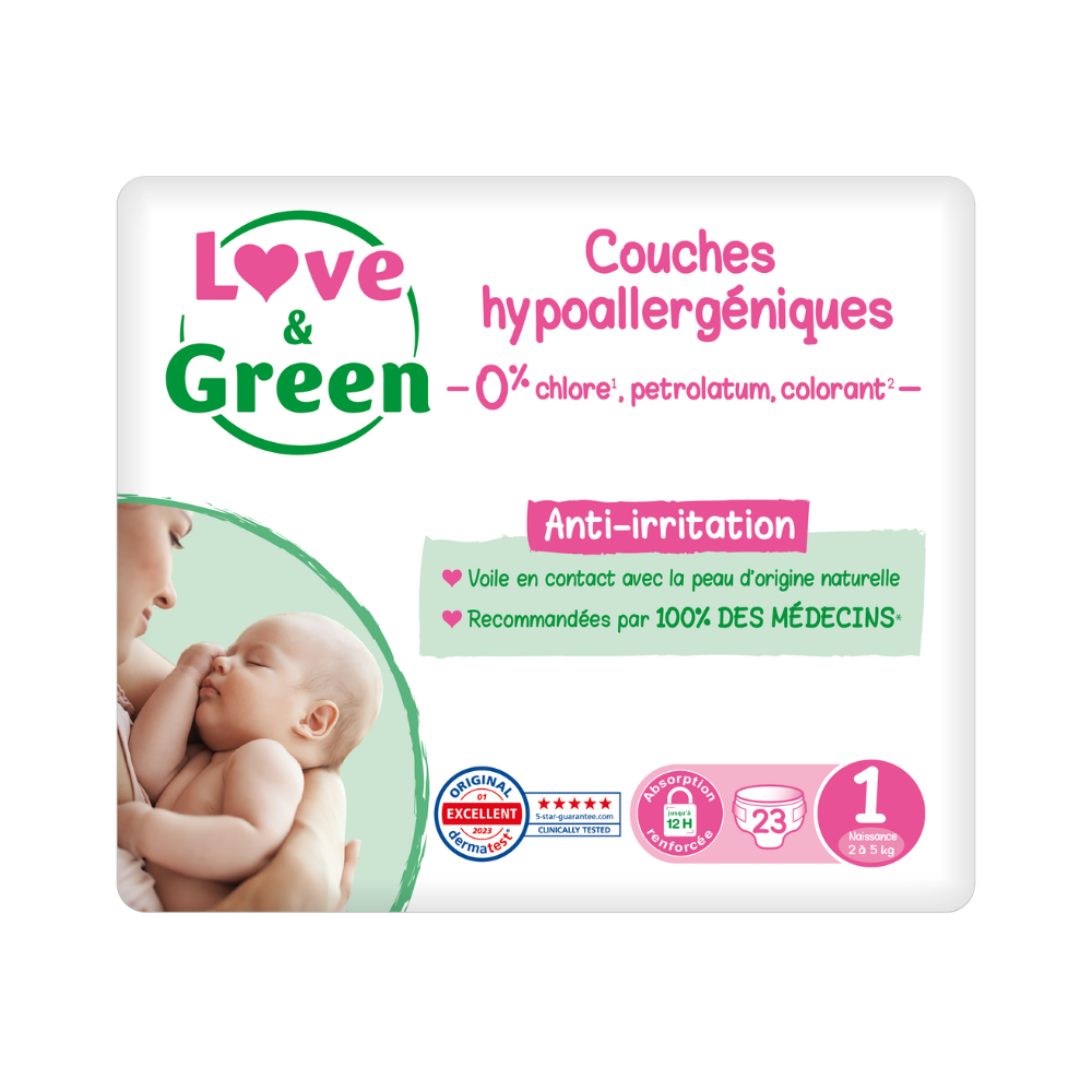 Couches T1 (2-5kg) Hypoallergéniques x 44