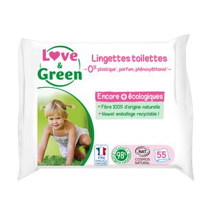 Lingettes Toilettes Fibres d’origine naturelle (cellulose et viscose) x 55