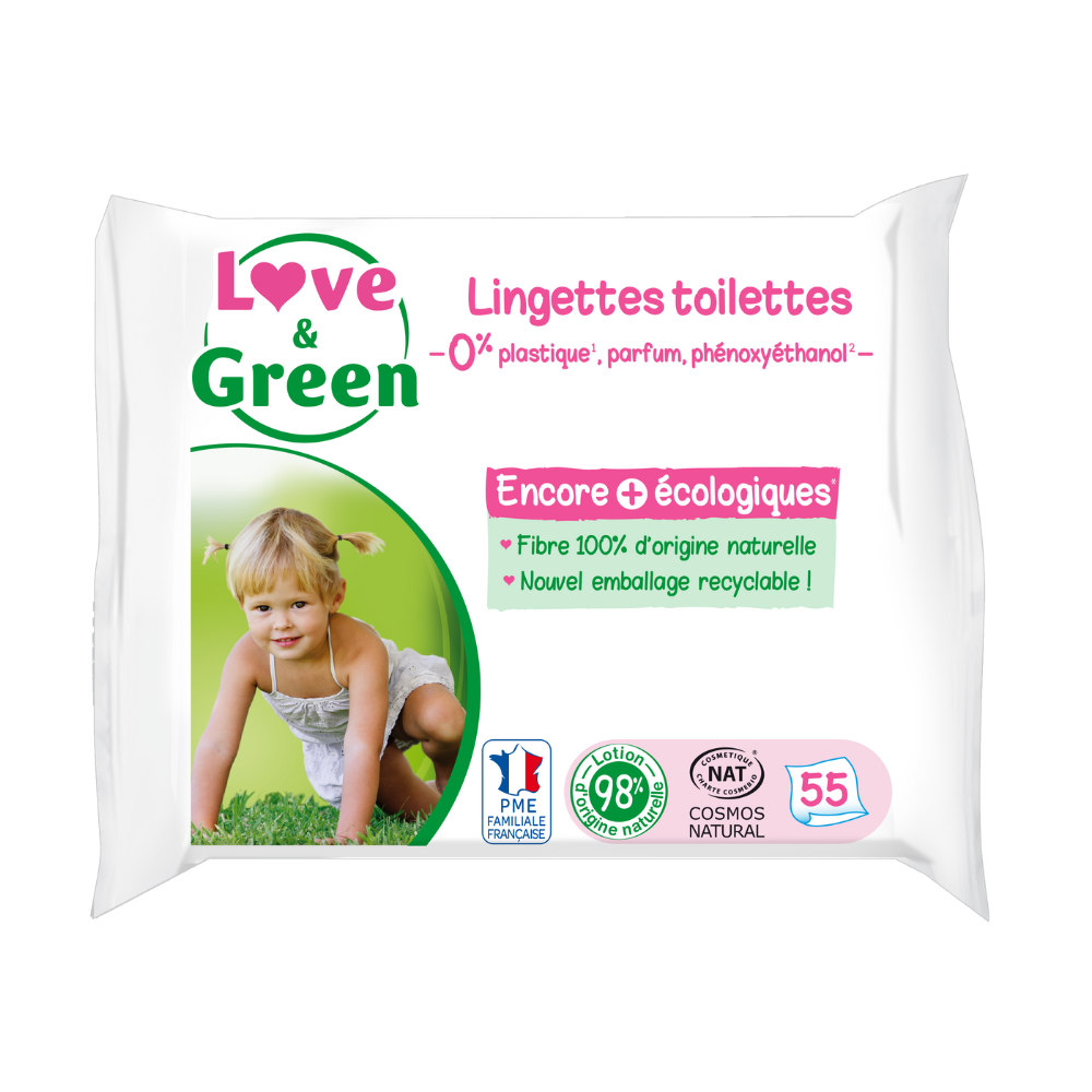 Lingettes Toilettes Fibres d’origine naturelle (cellulose et viscose) x 55