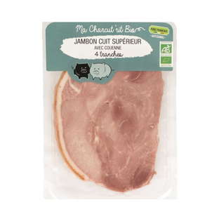Jambon cuit supérieur avec couenne bio x4