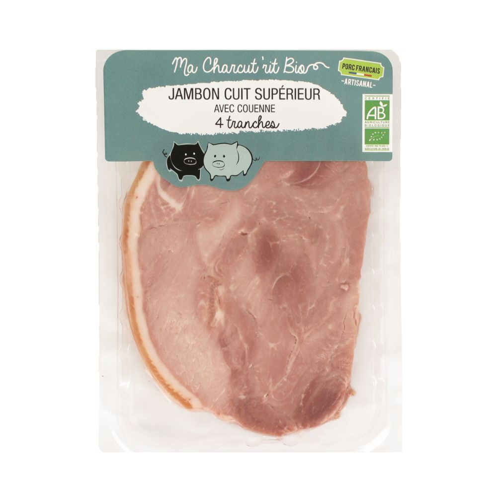 Jambon cuit supérieur avec couenne bio x4