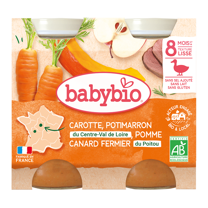 Menu Carotte Potimarron Pomme Et Canard Fermier Bio (dès 8 mois) - 2x200g