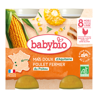 Petits pots midi maïs doux et poulet fermier du poitou bio (dès 8 mois) - 2x200g
