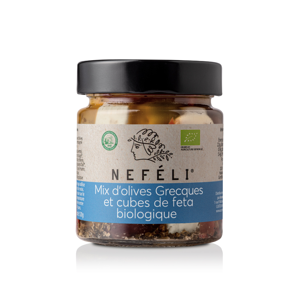 Mix d'olives grecques et cubes de feta bio