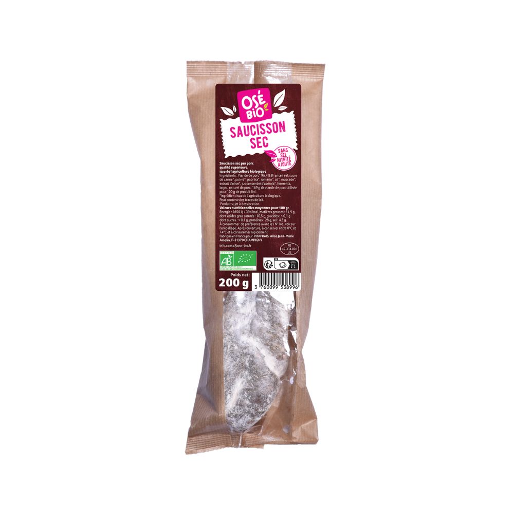 Saucisson sec sans nitrites bio