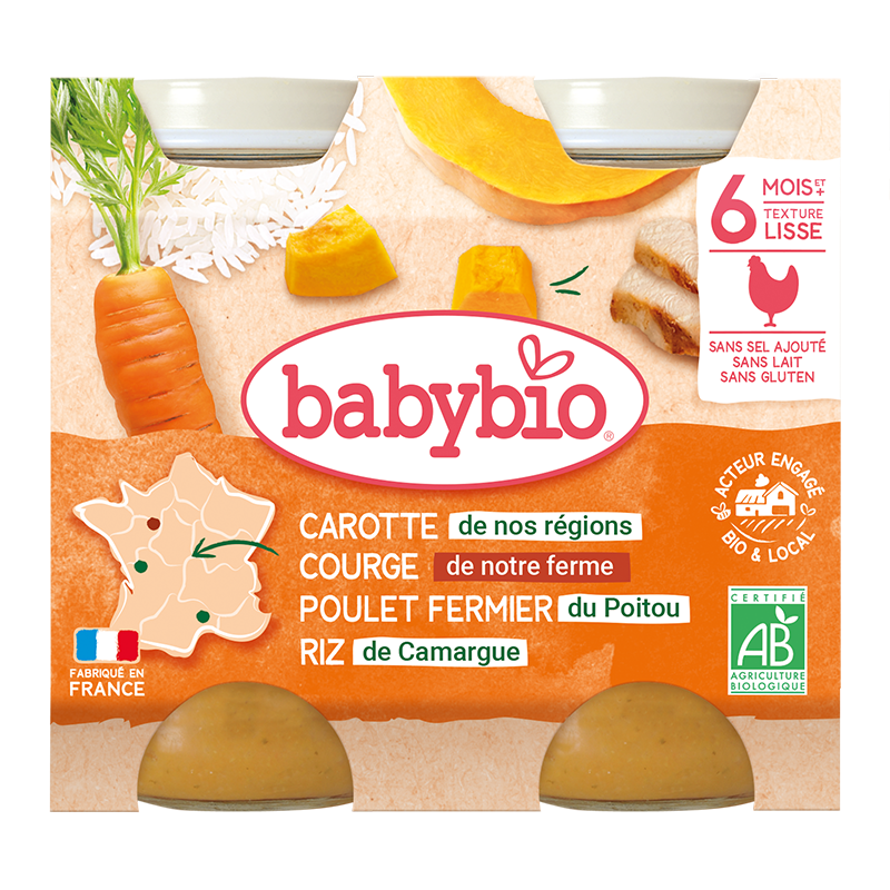 Petits pots Carotte Butternut Poulet Riz Bio (dès 6 mois) - 2x200g