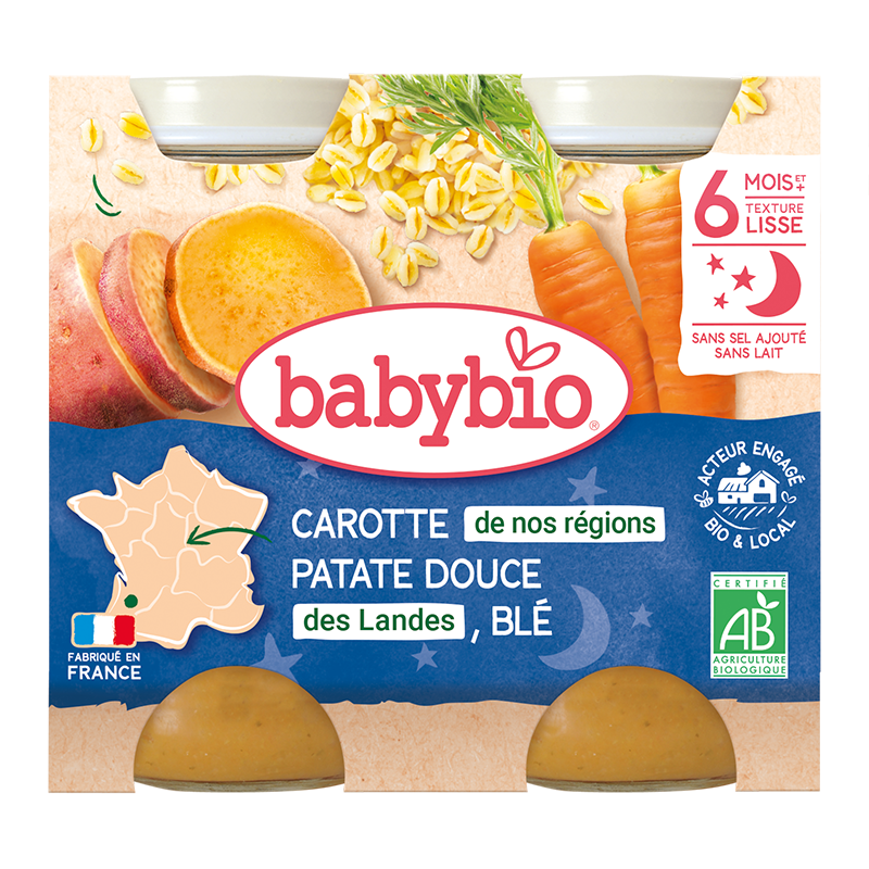 Petits pots soir carotte patate douce et blé bio (dès 6 mois) - 2x200g