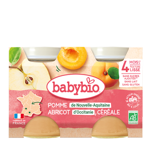 Petits pots pomme abricot céréale bio (dès 4 mois) - 2x130g