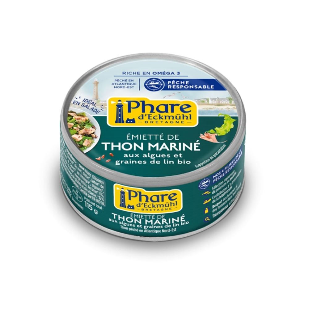 Émietté de thon pêche responsable mariné algues graines de lin bio