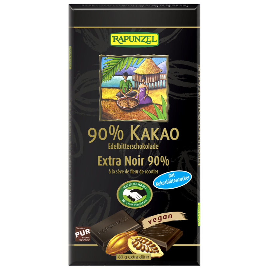Bio Schokolade mit Kokosblütenzucker 90% Kakao, vegan
