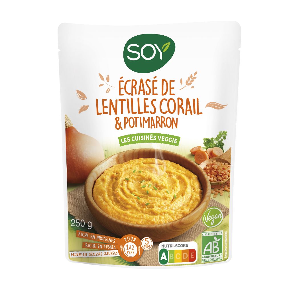 Doy ecrasé de lentilles corail, potimarron et carottes bio