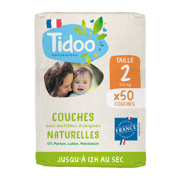Couches taille 2 (3-6kg) avec matières d'origine naturelle x 50