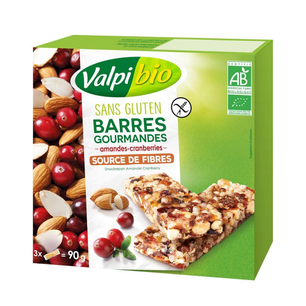 Barres de céréales cranberries amandes sans gluten bio