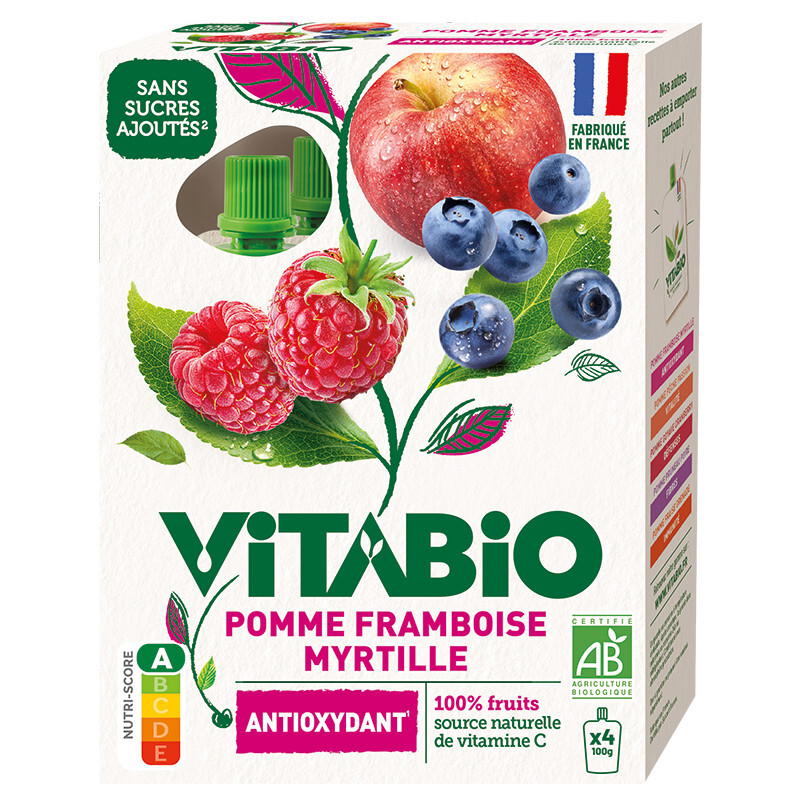 Gourde pomme framboise myrtille - antioxydant bio