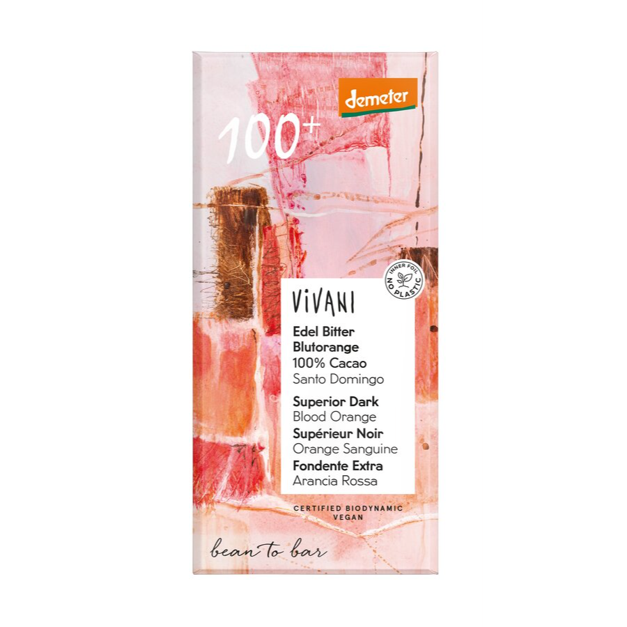 Bio Schokolade Edel Bitter Blutorange 100% Kakao, vegan
