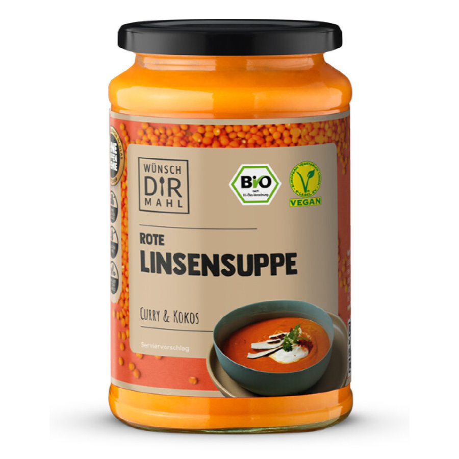 Bio Rote Linsensuppe mit Curry und Kokos