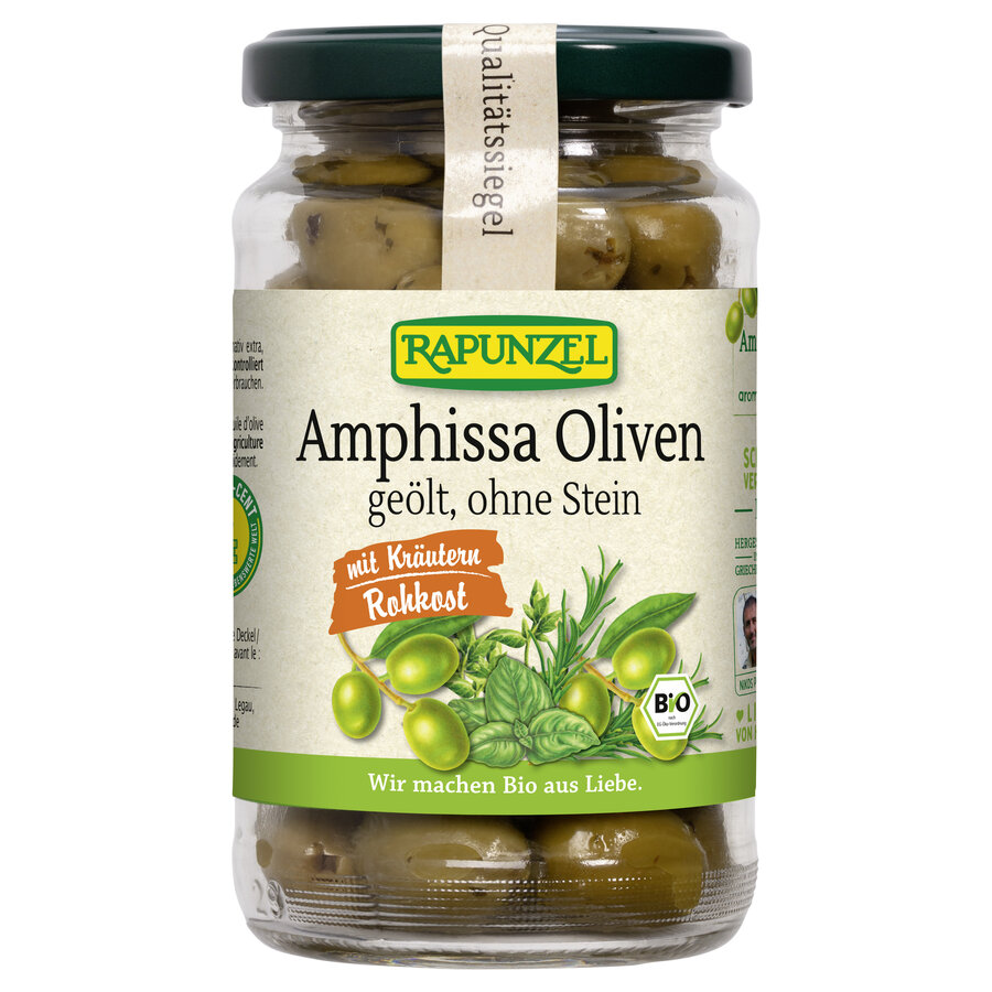 Bio Oliven Amphissa mit Kräutern, ohne Stein