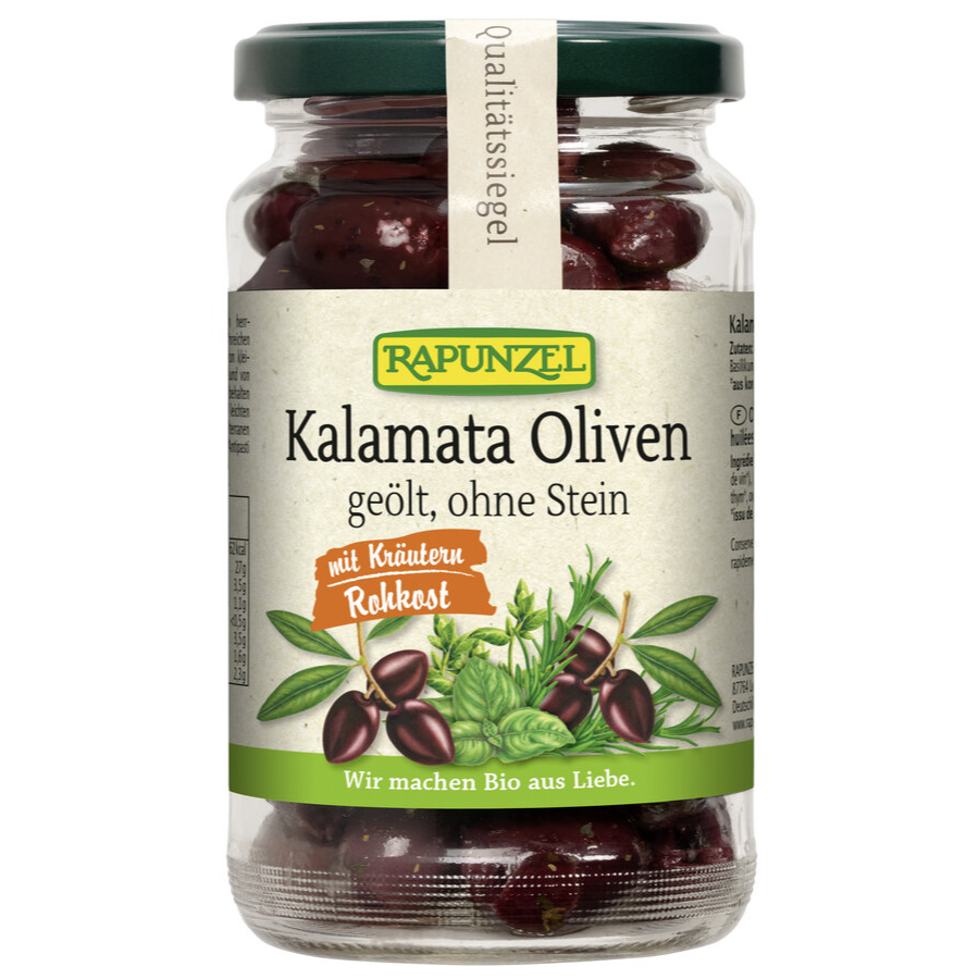 Bio Oliven Kalamata mit Kräutern, ohne Stein